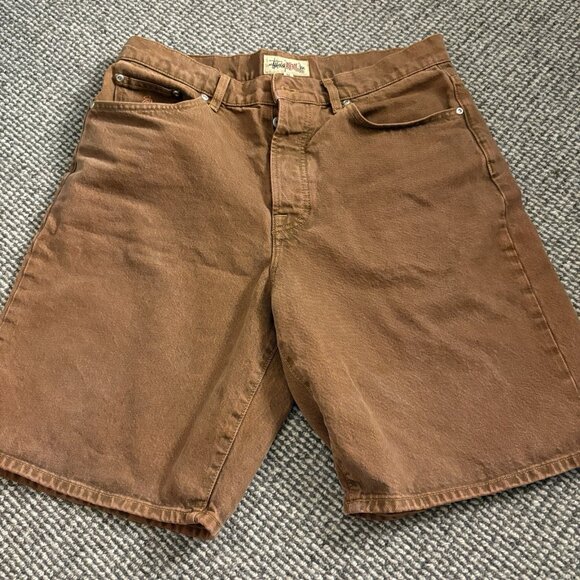 Stussy Big Ol Denim Shorts ‘Clay’ Brown Jorts - Size 32 - Picture 1 of 6